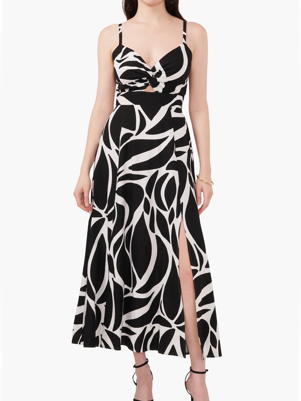 1. State Black and White Abstract Cutout Maxi tie back dress